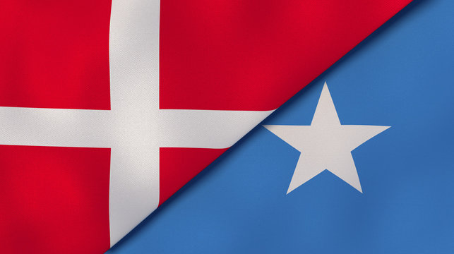 The flags of Denmark and Somalia. News, reportage, business background. 3d illustration