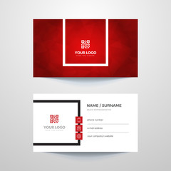 Business card layout with red elements.