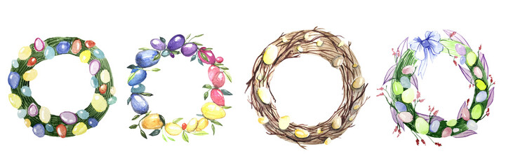 Easter Wreath Design elements isolated on white background.