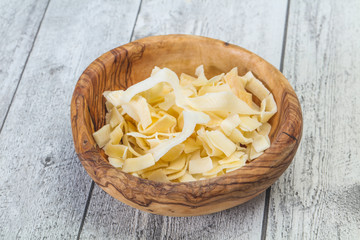 Coconut dry chips in the bowl