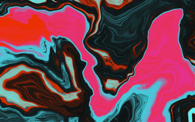 Obraz premium Liquid uneven marble pattern with light highlights. Abstract acrylic background. Texture of a work of art. The effect of fluid art. The abstract work of art is smeared and splattered with paint.
