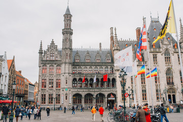 Naklejka premium historium Brugge facade, a Museum dedicated to the history of the medieval city of Bruges with people around