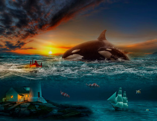 shark, sea, Dolphin, fish, ocean, water, underwater, animal, blue, nature, marine, mammal,...