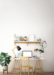 destop computer screen on white desk,working space,working background ,interior of woking room,work from home
