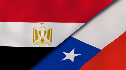 The flags of Egypt and Chile. News, reportage, business background. 3d illustration