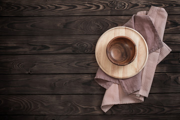 wooden dishes on old wooden table