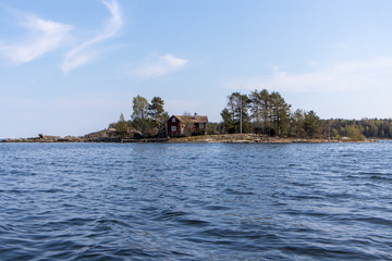 Fototapeta na wymiar Sweden in the nature on a lake on a boat