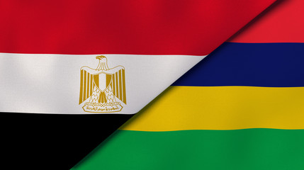 The flags of Egypt and Mauritius. News, reportage, business background. 3d illustration