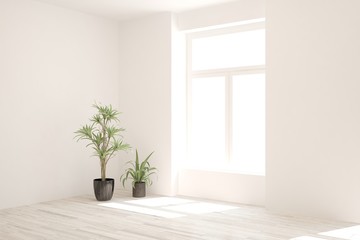 White empty room. Scandinavian interior design. 3D illustration