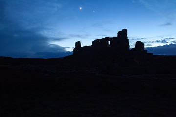 Silhouette of old mission under the night skys