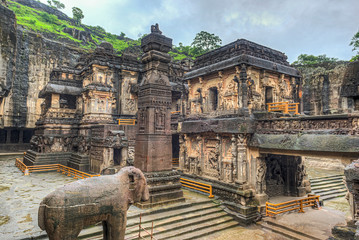 The wonder of Kailasa the Cave no. 16 of Ellora cave, a rock-cut monolithic temple. Ellora temple is  religious complex with Buddhist, Hindu and Jain cave temples and monasteries, India