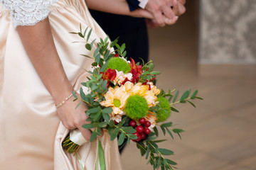 Obraz na płótnie Canvas Wedding bouquet of the bride. Detail. Close-up.