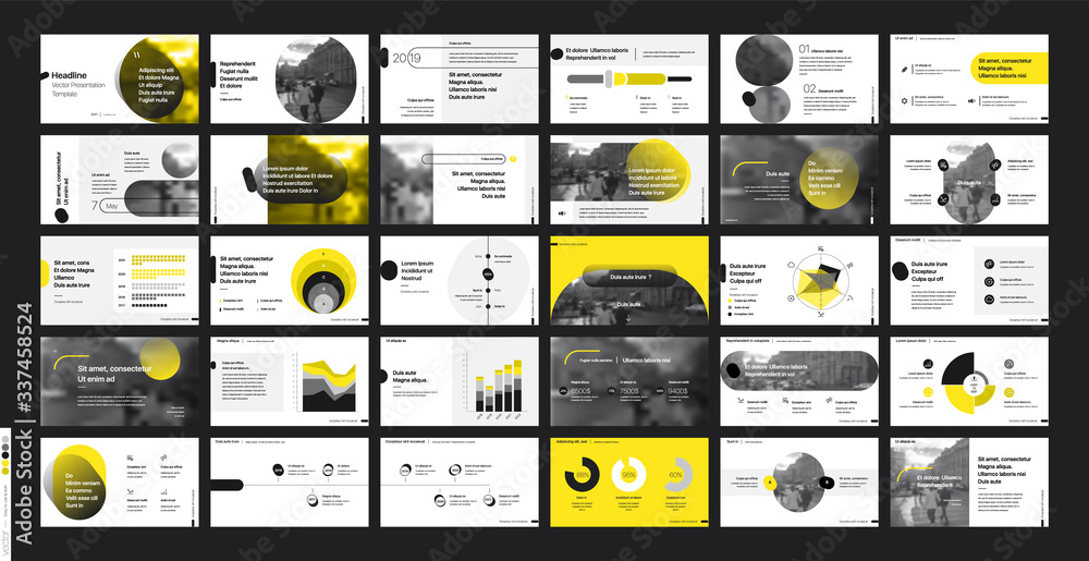 Wall mural presentation template, yellow and black infographic elements on white background. vector slide templ