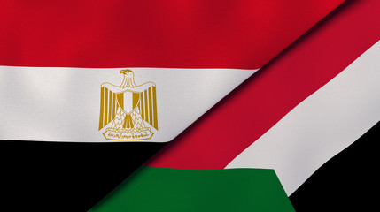 The flags of Egypt and Sudan. News, reportage, business background. 3d illustration