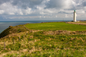 Leuchtturm am Cap d'Antifer in der Normandie in Frankreich