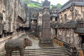 The wonder of Kailasa the Cave no. 16 of Ellora cave, a rock-cut monolithic temple. Ellora temple is  religious complex with Buddhist, Hindu and Jain cave temples and monasteries, India