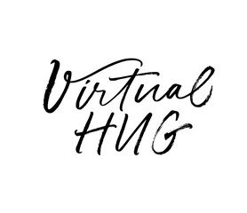 Virtual hug vector modern calligraphy. Hugging phrase, social media connection.
