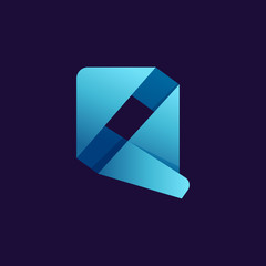 Q letter logo. Folded paper style.