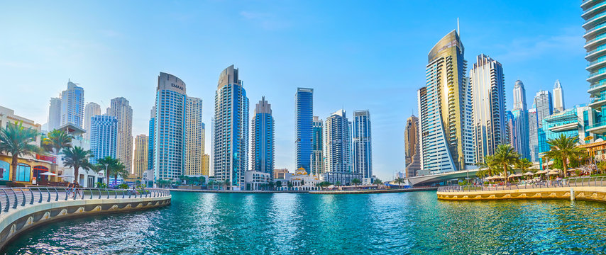 Panorama of residential quarters in Dubai Marina, on March 2, 2020 in Dubai, UAE