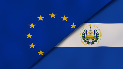 The flags of European Union and El Salvador. News, reportage, business background. 3d illustration