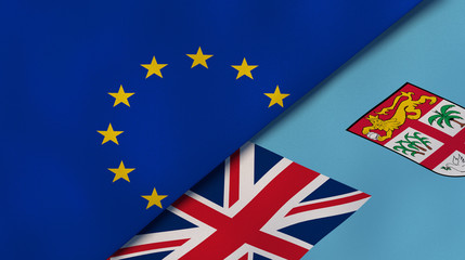 The flags of European Union and Fiji. News, reportage, business background. 3d illustration