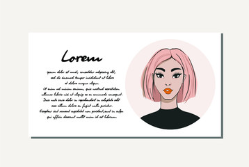 Concept of a beautiful girl with pink hair on the topic of beauty salon and cosmetics care. 