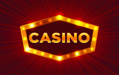 Casino banner on a shining billboard. Casino poster illustration.
