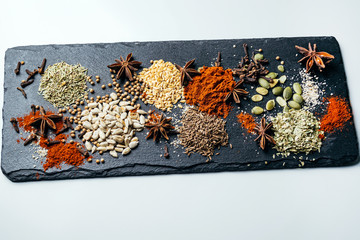 Set of spices on a white background