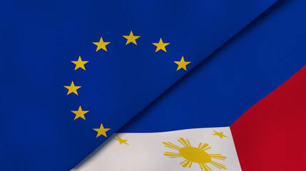 The flags of European Union and Philippines. News, reportage, business background. 3d illustration