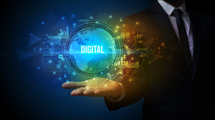 Elegant hand holding DIGITAL inscription, digital technology concept