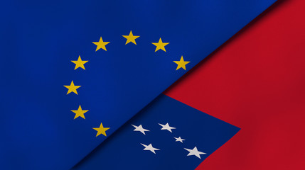 The flags of European Union and Samoa. News, reportage, business background. 3d illustration