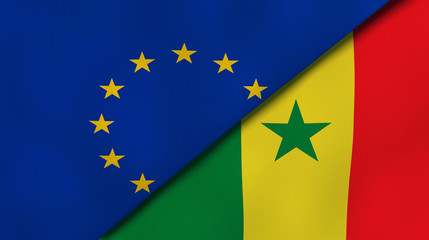 The flags of European Union and Senegal. News, reportage, business background. 3d illustration © Maksym Kapliuk