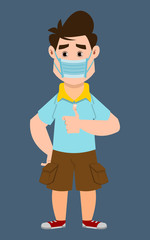 cute boy wearing mask for protect pollution and virus. Cute kid flat style character for design, motion or design.