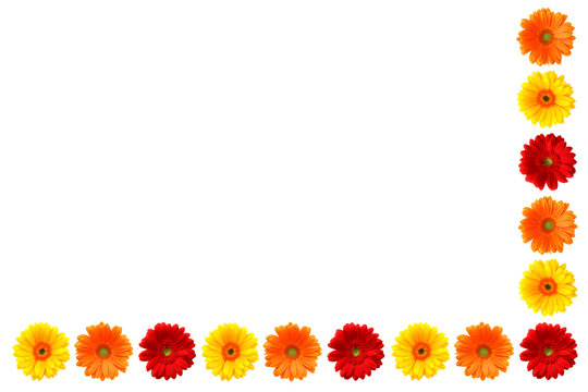 Gru&szlig;karte mit gelben, orangen und roten Gerberas am Rand