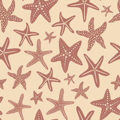 Fototapeta na wymiar Starfish seamless pattern. Underwater pattern for kids on yellow background. Pattern for wrapping paper, fabric, textile, wallpaper, decor 