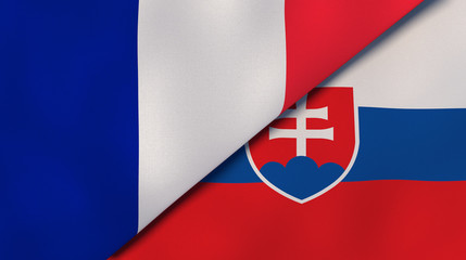 The flags of France and Slovakia. News, reportage, business background. 3d illustration