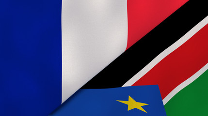 The flags of France and South Sudan. News, reportage, business background. 3d illustration