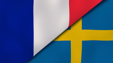 The flags of France and Sweden. News, reportage, business background. 3d illustration