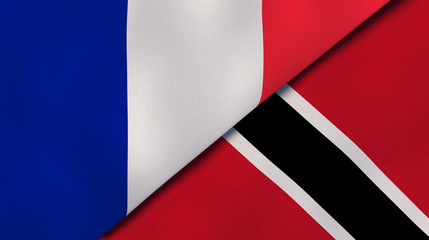 The flags of France and Trinidad and Tobago. News, reportage, business background. 3d illustration