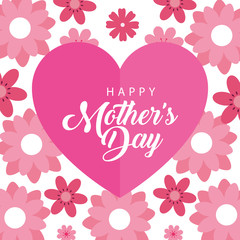 Fototapeta na wymiar happy mother day card with heart and flowers decoration vector illustration design