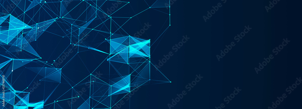 Leinwandbilder Abstract polygonal space with connecting dots and lines. Dark background. Connection structure. 3d