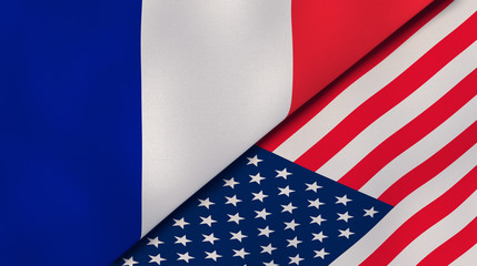 The flags of France and United States. News, reportage, business background. 3d illustration