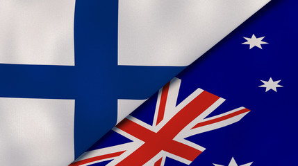 The flags of Finland and Australia. News, reportage, business background. 3d illustration