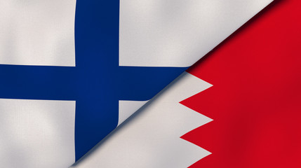 The flags of Finland and Bahrain. News, reportage, business background. 3d illustration