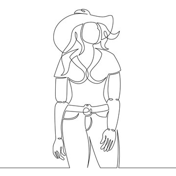 continuous single drawn line art doodle girl, cowboy