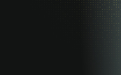 Abstract black background textured with radial golden halftone pattern. Vector illustration. Decoration element with stamped dotted ornament. Creative cover design template. Bursting light rays shape