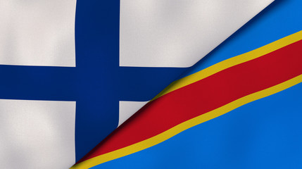 The flags of Finland and DR Congo. News, reportage, business background. 3d illustration