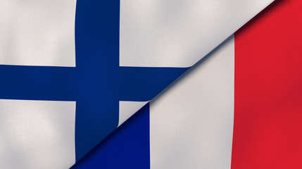 Naklejka premium The flags of Finland and France. News, reportage, business background. 3d illustration