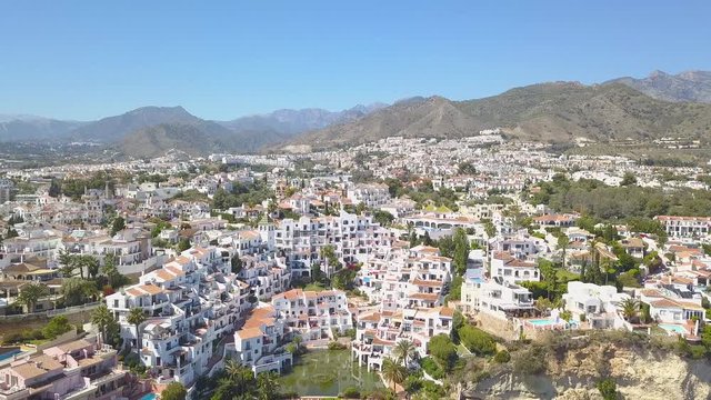 Nerja - "Pearl of Andalusia" beautiful picturesque City from Costa del Sol Malaga Spain Aerial view