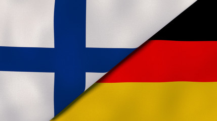 The flags of Finland and Germany. News, reportage, business background. 3d illustration